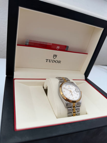 Tudor Prince Day-Date Ref. 76213 Gold Weißes Leinen-Zifferblatt mit Diamanten
