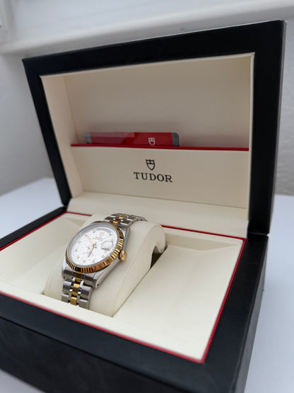 Tudor Prince Day-Date Ref. 76213 Gold Weißes Leinen-Zifferblatt mit Diamanten