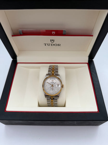 Tudor Prince Day-Date Ref. 76213 Gold Weißes Leinen-Zifferblatt mit Diamanten