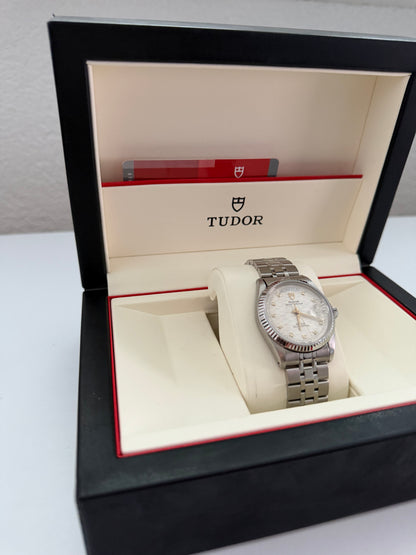 Tudor Prince Day-Date Ref. 76213 Zifferblatt Weißes Leinen mit Diamanten