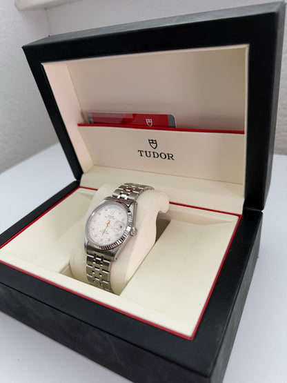 Tudor Prince Day-Date Ref. 76213 Zifferblatt Weißes Leinen mit Diamanten
