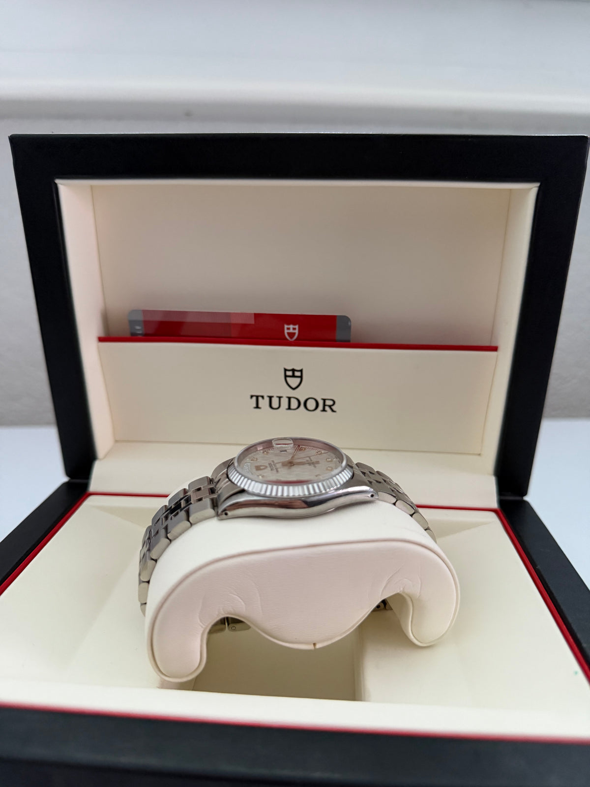 Tudor Prince Day-Date Ref. 76213 Zifferblatt Weißes Leinen mit Diamanten